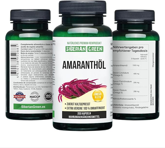 Amaranth Seed Oil Capsules 200 Softgels Wild Harvested Siberia Altai Cold Pressed Unrefined