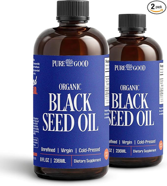 2-Pack Organic Black Seed Oil Liquid (8oz) Quality Antioxidant Black Seed Supplement, Non- GMO Vegan & Gluten Free Cumin Black Seed Oil for Hair Growth, Digestion, Joints & Skin