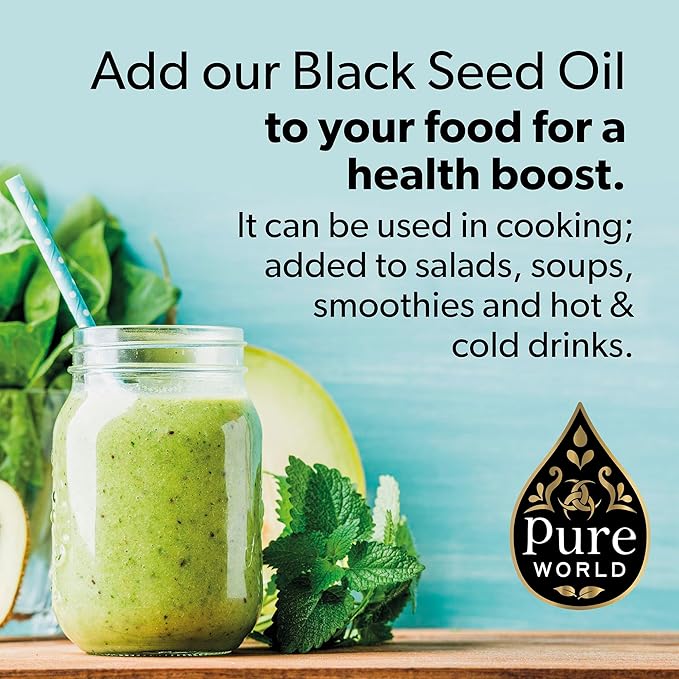 High Strength 100% Pure Virgin Cold Pressed Black Seed Cumin Oil 100ML Glass Bottle, Nigella Sativa Black Seed Oil