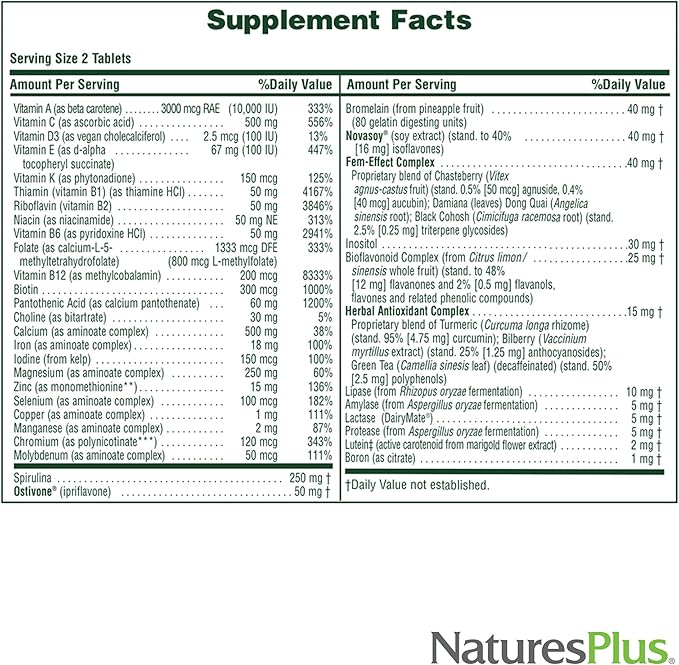 NaturesPlus Source of Life Women Multivitamin - 120 Vegetarian Tablets - Whole Foods, Enzymes & Minerals - Overall Health, Energy - Gluten-Free - 60 Servings