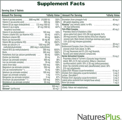 NaturesPlus Source of Life Women Multivitamin - 120 Vegetarian Tablets - Whole Foods, Enzymes & Minerals - Overall Health, Energy - Gluten-Free - 60 Servings