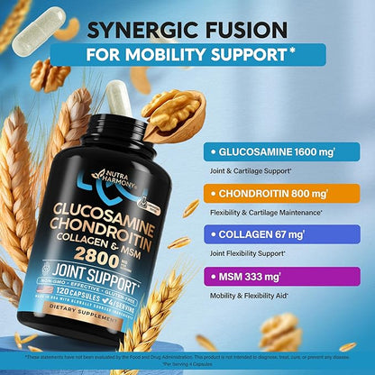 Glucosamine Chondroitin MSM Collagen | FSA HSA Eligible | Joint Support Supplement 2800 mg | Made in USA | FSA Approved Product Items | Flexibility Nutritional Vitamins | For Men & Women, 120 Capsules