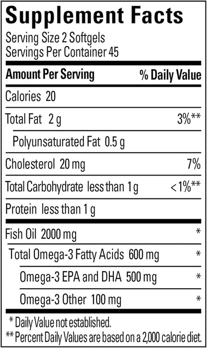 Nature Made Fish Oil Omega 3 Supplements, 1000 mg Softgels, Omega 3 Fish Oil for Healthy Heart Support, 90 Softgels, 45 Day Supply (Pack of 2)