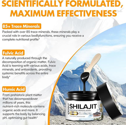 Shilajit Resin, Shilajit for Men & Women, Shilajit Pure Himalayan Organic - 600mg Potency Gold Grade, with 85+ Trace Minerals, Fulvic & Humic Acid, for Stamina, Immunity & Strength, 83 Servings (50g)