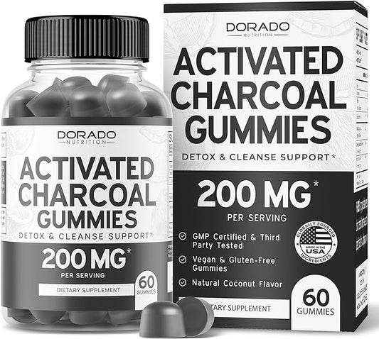 Activated Charcoal Gummies for Healthy Detox & Cleanse Support - Formulated from Organic Coconut Shells 200mg Per Serving – Non GMO & Gluten-Free - Natural Fruit Flavor - For Men & Women (60 Gummies)