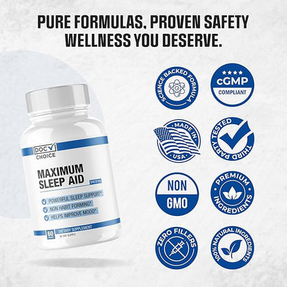 Maximum Sleep Aid | Highly Dosed Non-Habit Forming Sleep Aid for Adults | Mood, Sleep, Restfulness Support | 18 Research Backed Ingredients | Melatonin, Magnesium, GABA, Ashwagandha & More - 60 Caps