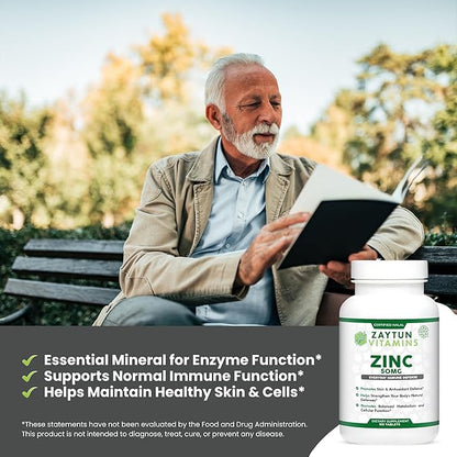 Zaytun Halal Zinc 50 mg Supports Immune Health and Healthy Skin, Antioxidant, One Per Day, US Made, 100 Tablets