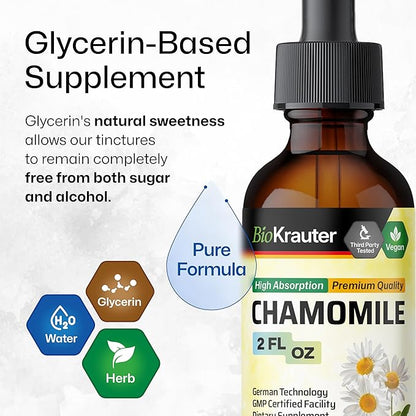 BIO KRAUTER Chamomile Flowers Tincture - Chamomile Extract - Contains Apigenin - Supplement for Relaxation and Calmness Support - Alcohol and Sugar Free - Vegan Drops 2 Fl.Oz.