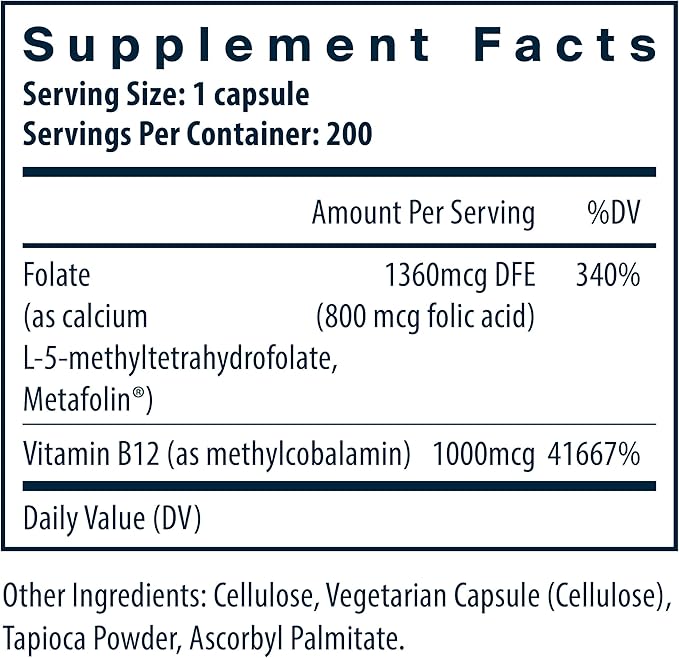 Vital Nutrients Vitamin B12 & Methyl Folate | Vegan Methylated Folate & B12 Supplement | 5-MTHF Plus B12 Supports Nervous System & Metabolism* | Gluten, Dairy, Soy Free | 200 Capsules