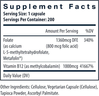 Vital Nutrients Vitamin B12 & Methyl Folate | Vegan Methylated Folate & B12 Supplement | 5-MTHF Plus B12 Supports Nervous System & Metabolism* | Gluten, Dairy, Soy Free | 200 Capsules