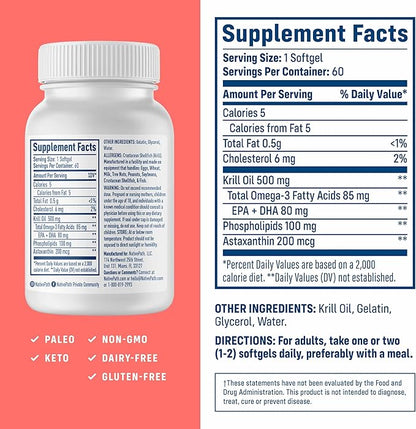 NativePath Antarctic Krill Oil - Wild-Caught Omega 3 Krill Oil 500mg Softgels with EPA, DHA and Astaxanthin - Supplement for Joint, Heart, Brain and Immunity - 60 ct - No Fishy Aftertaste