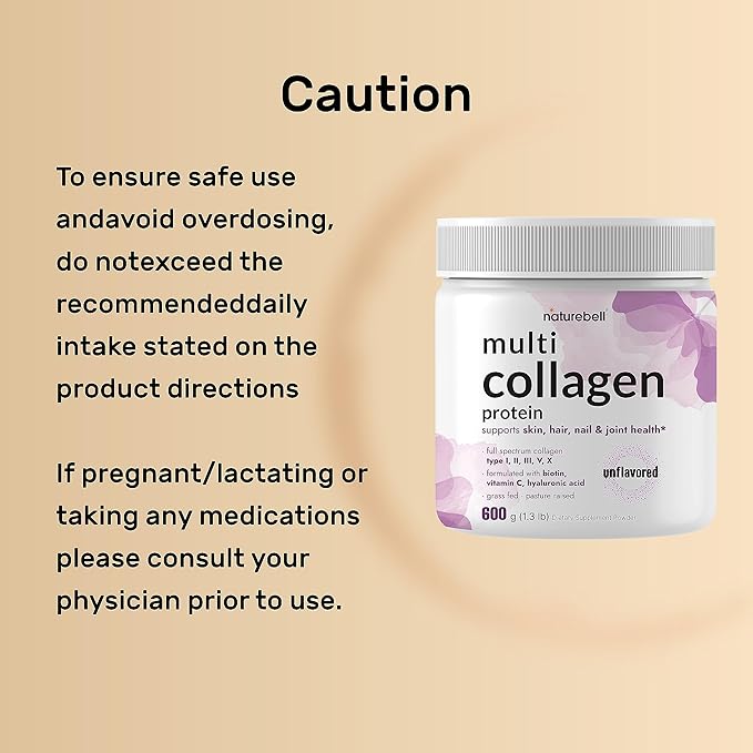 Multi Collagen Protein Powder 600g - 5 Types (I, II, III, V, X) Grass-Fed & Pasture-Raised | with Biotin 5000mcg, Vitamin C & Hyaluronic Acid | Keto, Paleo, Unflavored (54 Servings)
