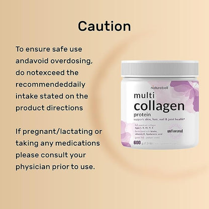 Multi Collagen Protein Powder 600g - 5 Types (I, II, III, V, X) Grass-Fed & Pasture-Raised | with Biotin 5000mcg, Vitamin C & Hyaluronic Acid | Keto, Paleo, Unflavored (54 Servings)