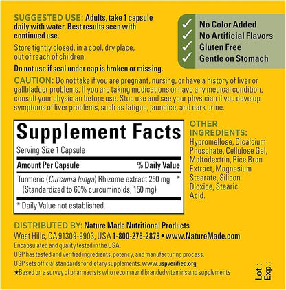 Nature Made High Absorption Turmeric Curcumin Capsules, Turmeric Supplement, Muscle and Joint Support Supplement, 30 Capsules, 30 Day Supply