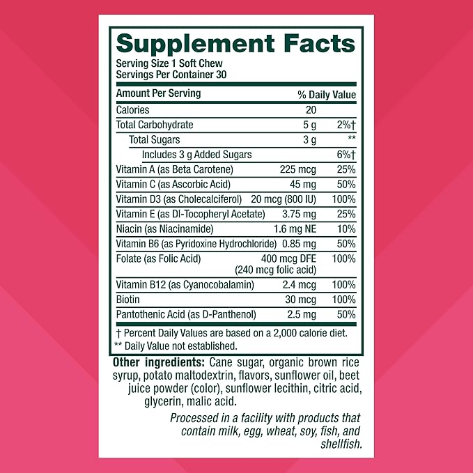 Vitafusion Soft Chews Daily Wellness Multi(1), Chewable Multivitamins for Adults, Individually Wrapped, Berry Fusion Flavor, 30 Chews, 30 Day Supply