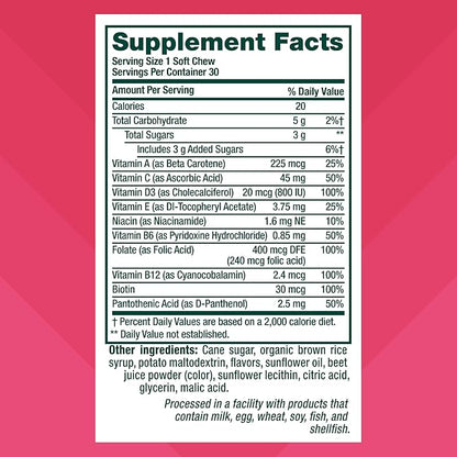 Vitafusion Soft Chews Daily Wellness Multi(1), Chewable Multivitamins for Adults, Individually Wrapped, Berry Fusion Flavor, 30 Chews, 30 Day Supply