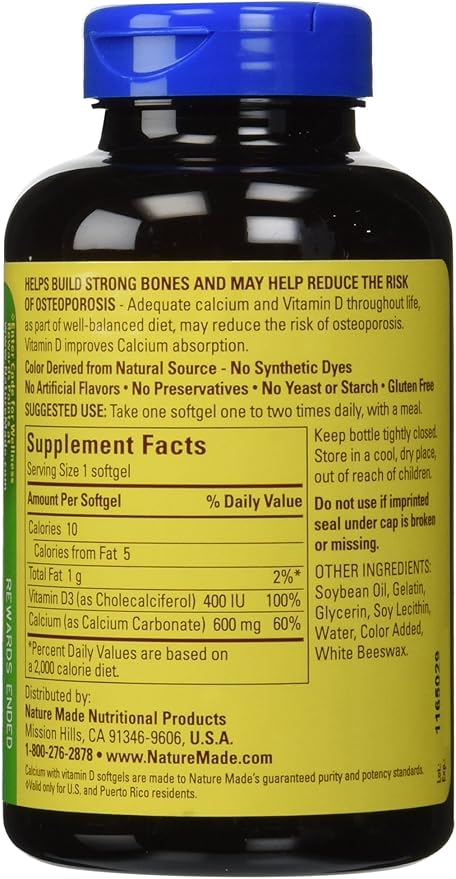 Nature Made Calcium 600 Mg with Vitamin D, 100 Liquid Softgel (6 Pack)