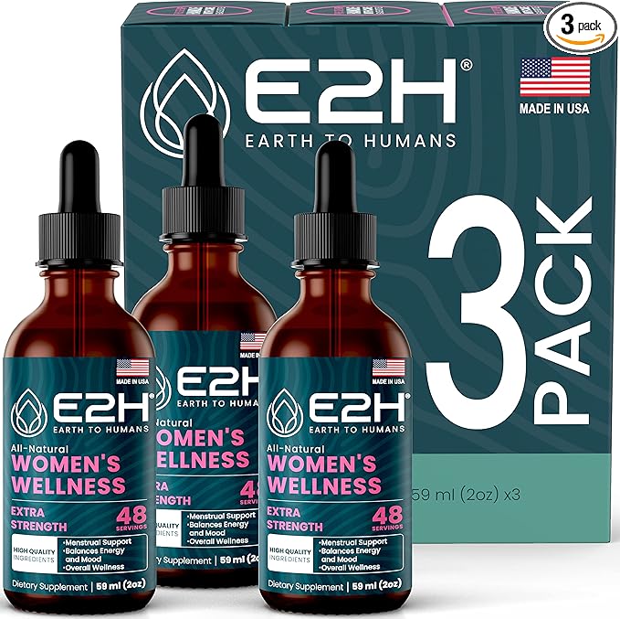 E2H All Natural Women's Wellness, Hormone Balance and PMS Relief with Black Cohosh, Dong Quai and Licorice Root for Hot Flash Relief (3 Bottles)