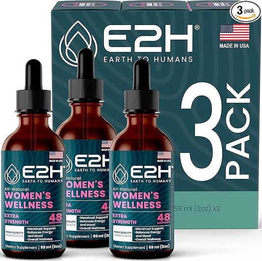 E2H All Natural Women's Wellness, Hormone Balance and PMS Relief with Black Cohosh, Dong Quai and Licorice Root for Hot Flash Relief (3 Bottles)