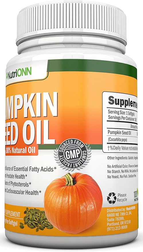 Pumpkin Seed Oil - 1000MG - 180 Softgels - Cold-Pressed Natural Pumpkin Seed Oil - Natural Source of Essential Fatty Acids - Great for Hair Growth, Prostate Health and GI Tract