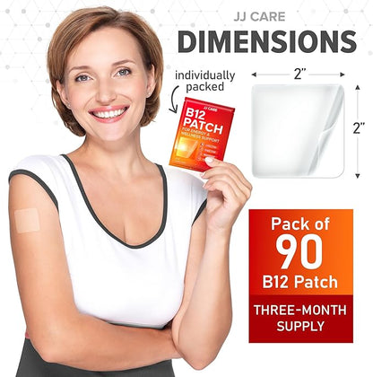 JJ CARE B12 Patch (Pack of 90), Self-Adhesive Natural Blend Topical Daily B12 Energy Patches, 3 Months Supply