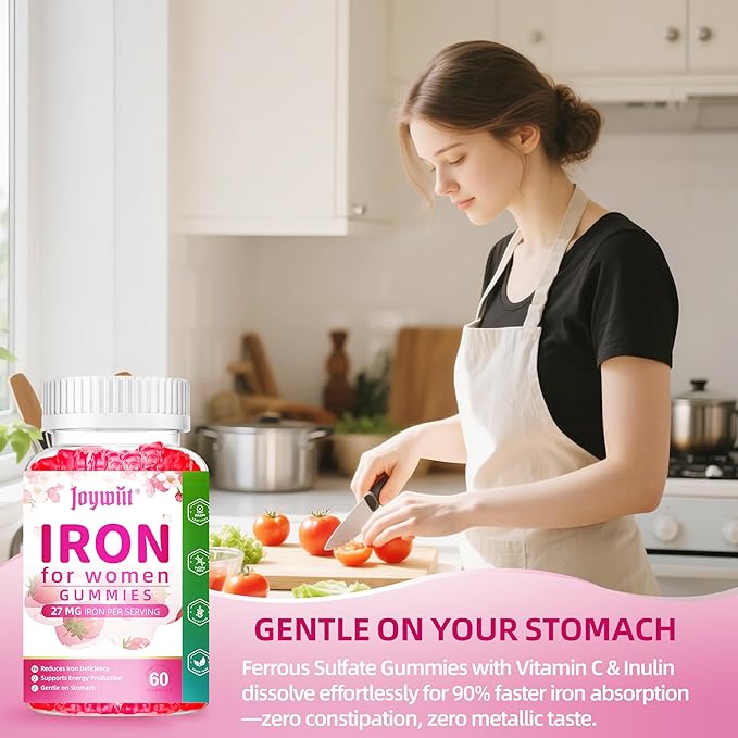 Iron Gummies for Women - Strawberry Flavored Blood Builder Iron Supplement with Vitamin C,E, B & Folic Acid - Health Blood & Energy Support for Iron Deficiency - Gentle Support, Daily Wellness|60 ct