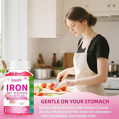Iron Gummies for Women - Strawberry Flavored Blood Builder Iron Supplement with Vitamin C,E, B & Folic Acid - Health Blood & Energy Support for Iron Deficiency - Gentle Support, Daily Wellness|60 ct