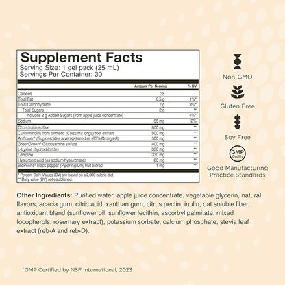 Healthycell Joint Health & Mobility Daily Liquid Supplement - Joint Support Supplement, Inflammation Response, Cartilage & Flexibility with Curcumin, Glucosamine & Chondroitin - 30 Gel Packs