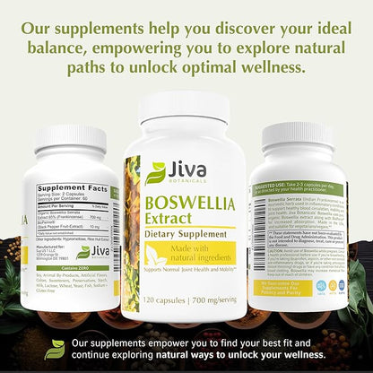 Jiva Botanicals Boswellia Extract Capsules 700mg per Serving - Boswellia Serrata Extract Supplement & Black Pepper - Joint Support Supplement for Normal Joint Health - Made in The USA - 120 Capsules