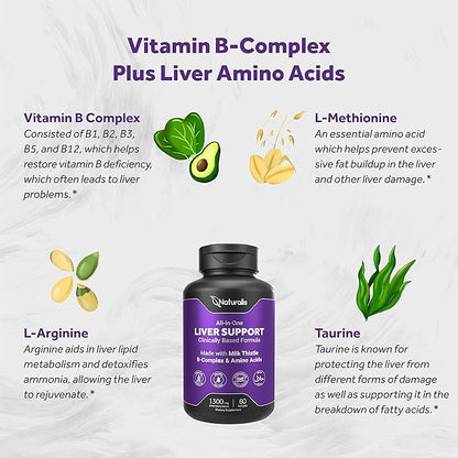 Silymarin Milk Thistle 1300mg Enhanced with B Complex & Amino Acids | 13-in-1 Liver Cleanse, Detox & Repair | 60 Liver Essential Softgels