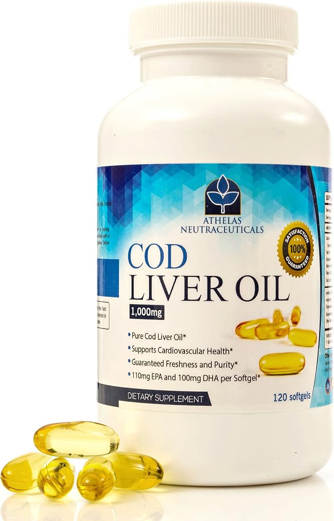 Cod Liver Oil Capsules - Premium Certified Pure and Fresh - Triple Strength - Heart Healthy - 120 Softgels - Natural Supplement - 240mg of Omega 3 Fatty Acids - No Fishy Taste!