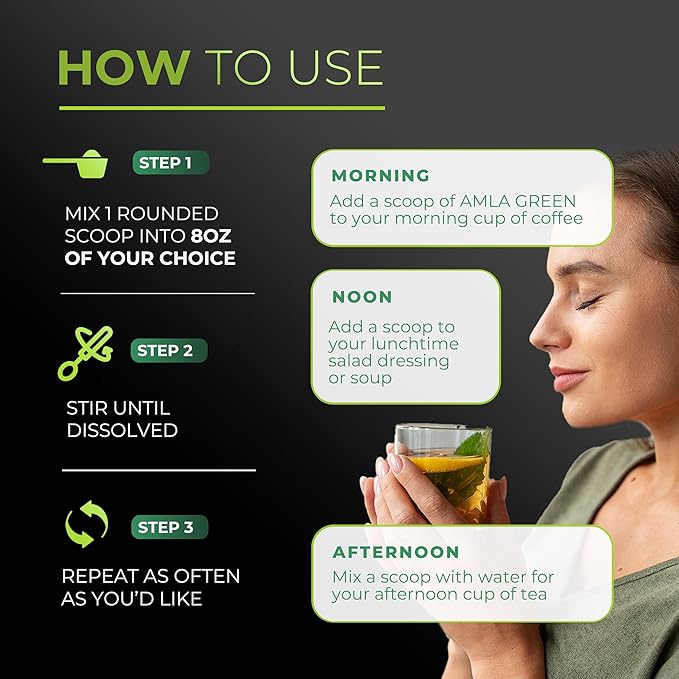 Amla Powder & Green Tea Superfood Supplement, 20x Ultra Concentrated Amla, Antioxidant Support, Made with Oolong Tea and Indian Gooseberries, Organic, Vegan, Classic Flavor, 90 Servings