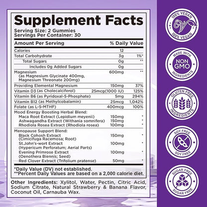 Magnesium Glycinate Gummies for Women, High Absorption Magnesium Supplement with Menopause Support Blend, Magnesium & Hormone Balance for Sleep Support, Vegan, 60 Chews