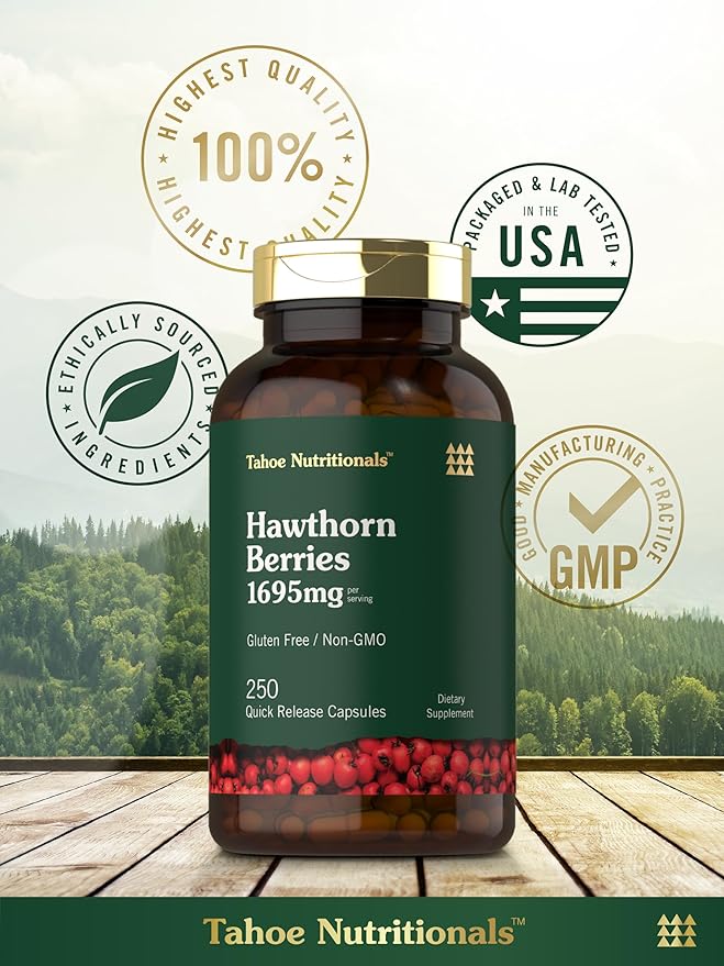 Tahoe Nutritionals Hawthorn Berry Capsules | 1695mg | 250 Capsules | Non-GMO, Gluten Free Extract
