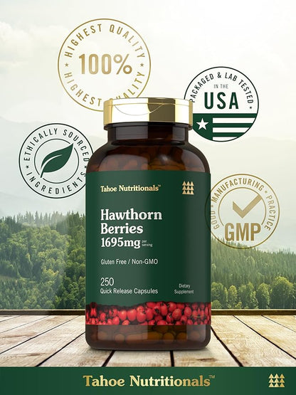Tahoe Nutritionals Hawthorn Berry Capsules | 1695mg | 250 Capsules | Non-GMO, Gluten Free Extract