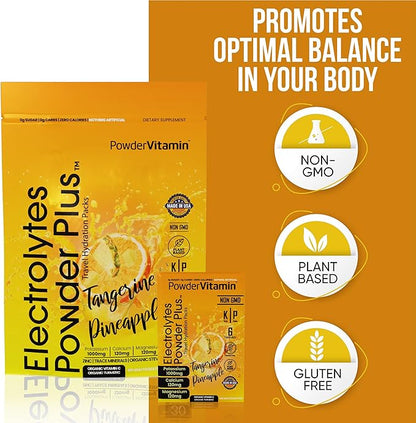 Electrolytes Powder Plus, Keto, Tangerine Pineapple, Sugar Free, 1000mg Potassium, 120mg Calcium, 120mg Magnesium, Non-GMO, Zero Calories, 30 Hydration Packets