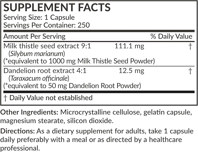 Futurebiotics Milk Thistle Silymarin Marianum & Dandelion Root Liver Health Support, Antioxidant Support, Detox, 250 Capsules