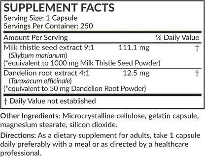 Futurebiotics Milk Thistle Silymarin Marianum & Dandelion Root Liver Health Support, Antioxidant Support, Detox, 250 Capsules