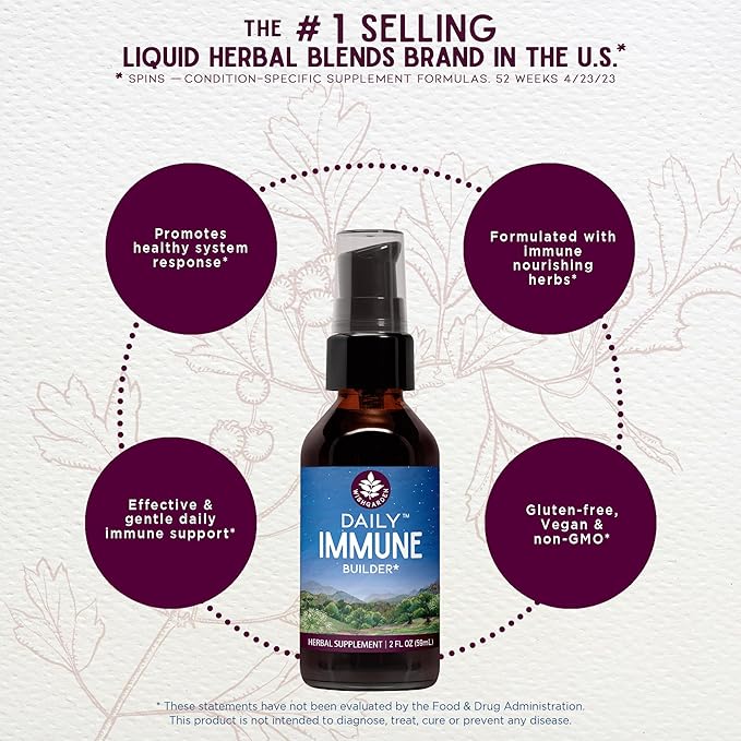 WishGarden Herbs Daily Immune Builder with Black Elderberry & Astragalus - Daily Immune Support Formula for Adults, Herbal Immune System Booster with Elderberries, 4oz