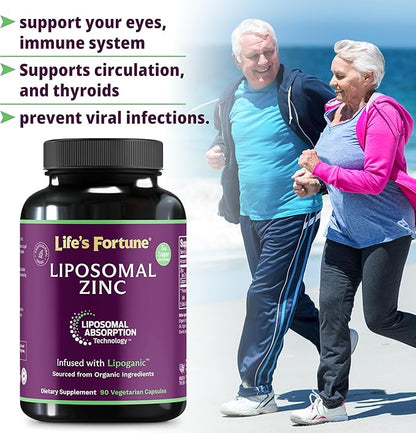 Liposomal Zinc Supplement 50mg with Copper, Immune Support, Metabolism, and Skin Health | High Potency Pure Zinc Citrate Vitamins for Adults | Powerful Herbal Antioxidant | 90 Capsules