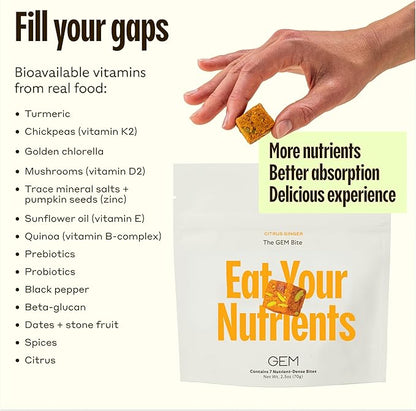 GEM Daily Multivitamin for Women & Men, with 20+ Vitamins & Minerals Like zinc, Vitamin D, B, K, Folic Acid, Turmeric, Fiber and prebiotics, Beta Glucan GLP-1 Support, Brain, & Immunity (7 Day Trial)
