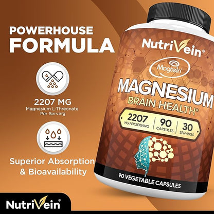 Nutrivein Premium Shilajit Capsules and Magnesium L-Threonate Bundle: Powerful Shilajit for Women and Men + Magnesium Threonate Supplement Pair for Performance, Endurance, Vitality, & Recovery