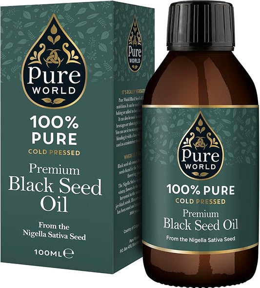 High Strength 100% Pure Virgin Cold Pressed Black Seed Cumin Oil 100ML Glass Bottle, Nigella Sativa Black Seed Oil
