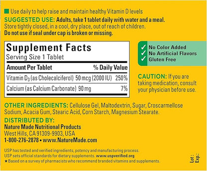 Nature Made Vitamin D3 2000 IU (50 mcg), Dietary Supplement for Bone, Teeth, Muscle and Immune Health Support, 220 Tablets, 220 Day Supply