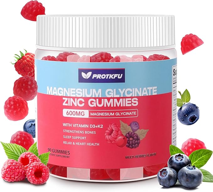 Magnesium Glycinate Gummies 600MG w/Zinc - 90 Ct | Sugar Free High Absorption Zinc Magnesium Glycinate Supplement w/Vitamin D3 & K2, Supports Bone Health, Nerve & Immune Function