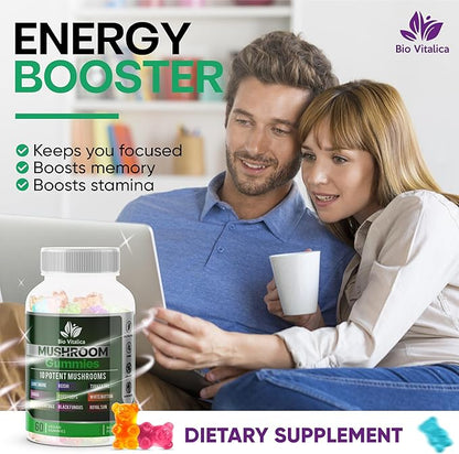 BIO VITALICA BioVitalica Mushroom Gummies - Lions Mane Gummies for Adults with 10 - Blend Mushrooms Complex Reishi, Chaga, Cordyceps, Turkey Tail, & More - Mushroom Supplement - Parental (4)