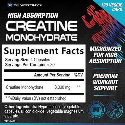 Creatine Monohydrate Capsules 3000mg – Micronized Creatine Supplement for Strength, Lean Muscle Growth, Workout Performance & Endurance Support – Athletic Recovery Support & Gluten Free – 120 Capsules