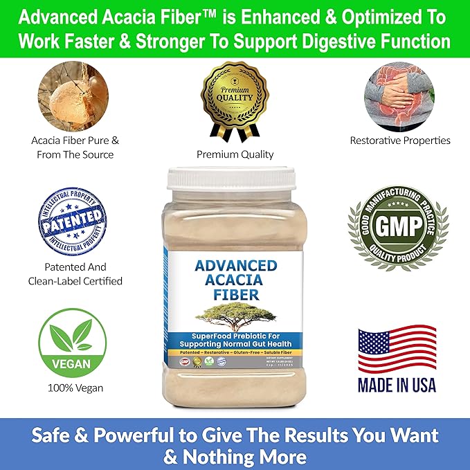 Organic Acacia Fiber Powder Prebiotic Soluble Fiber Powder Perfect Bathroom Trips, Digestion, IBS Relief, Leaky Gut Repair 24oz w/Scooper
