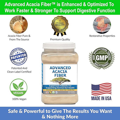 Organic Acacia Fiber Powder Prebiotic Soluble Fiber Powder Perfect Bathroom Trips, Digestion, IBS Relief, Leaky Gut Repair 24oz w/Scooper