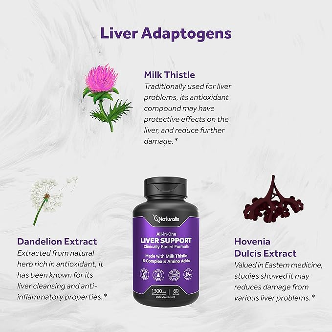 Silymarin Milk Thistle 1300mg Enhanced with B Complex & Amino Acids | 13-in-1 Liver Cleanse, Detox & Repair | 60 Liver Essential Softgels